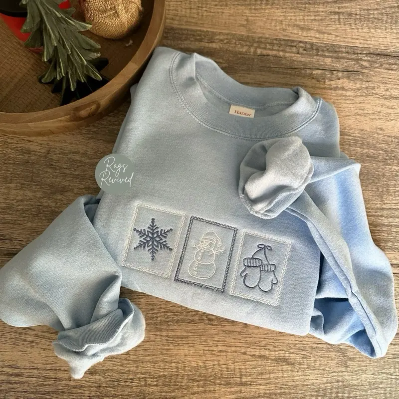 Embroidered Winter Stamps Sweatshirt Holiday Gift Embroidery Neutral Unisex