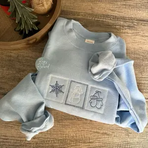 Embroidered Winter Stamps Sweatshirt Holiday Gift Embroidery Neutral Unisex