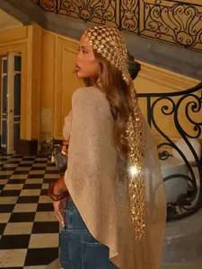 Sparkling Sequin Bohemian Mesh Long Shawl, Solid Color Fringe for Women, Elegant Fashion Accessory for Daily/vacation/party, Fringe Trim Shawl
