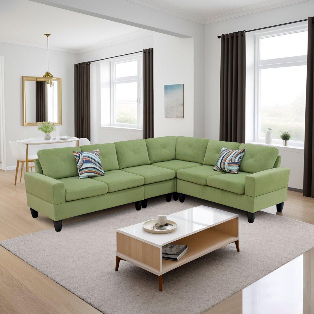 Apple-Green Massa Flannel 4-Piece Couch Living Room Sofa Set