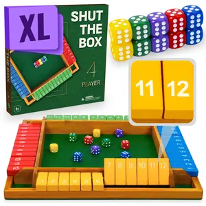 Queensell Shut The Box Game Wooden Board for 4 Players - 14-inch Classic Fun Math Game - Family Board Games for Kids and Adults - Eco-Friendly Solid Wood - Screen-Free Educational Toy