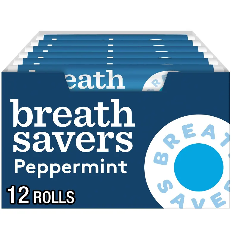 BREATH SAVERS Peppermint Flavored Sugar Free Breath Mints Rolls, .75 oz (12 Count)