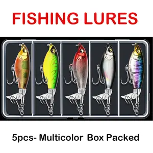 Topwater Fishing Lures-5PCS with Box Packed for Bass Catfish Pike Perch Floating Pencil Bass Bait with Rotating Tail Freshwater or Saltwater