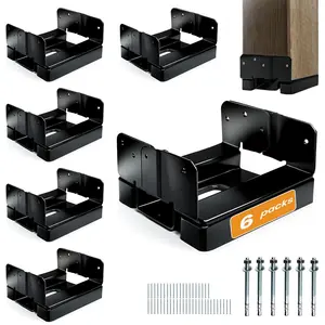 6 count 6x6  Base for Concrete Heavy Duty Black E-Coated 6x6  Bracket Anchor Adjustable Base with 1" Standoff for Deck Pergola Patio Gazebo Porch (Included Screws)