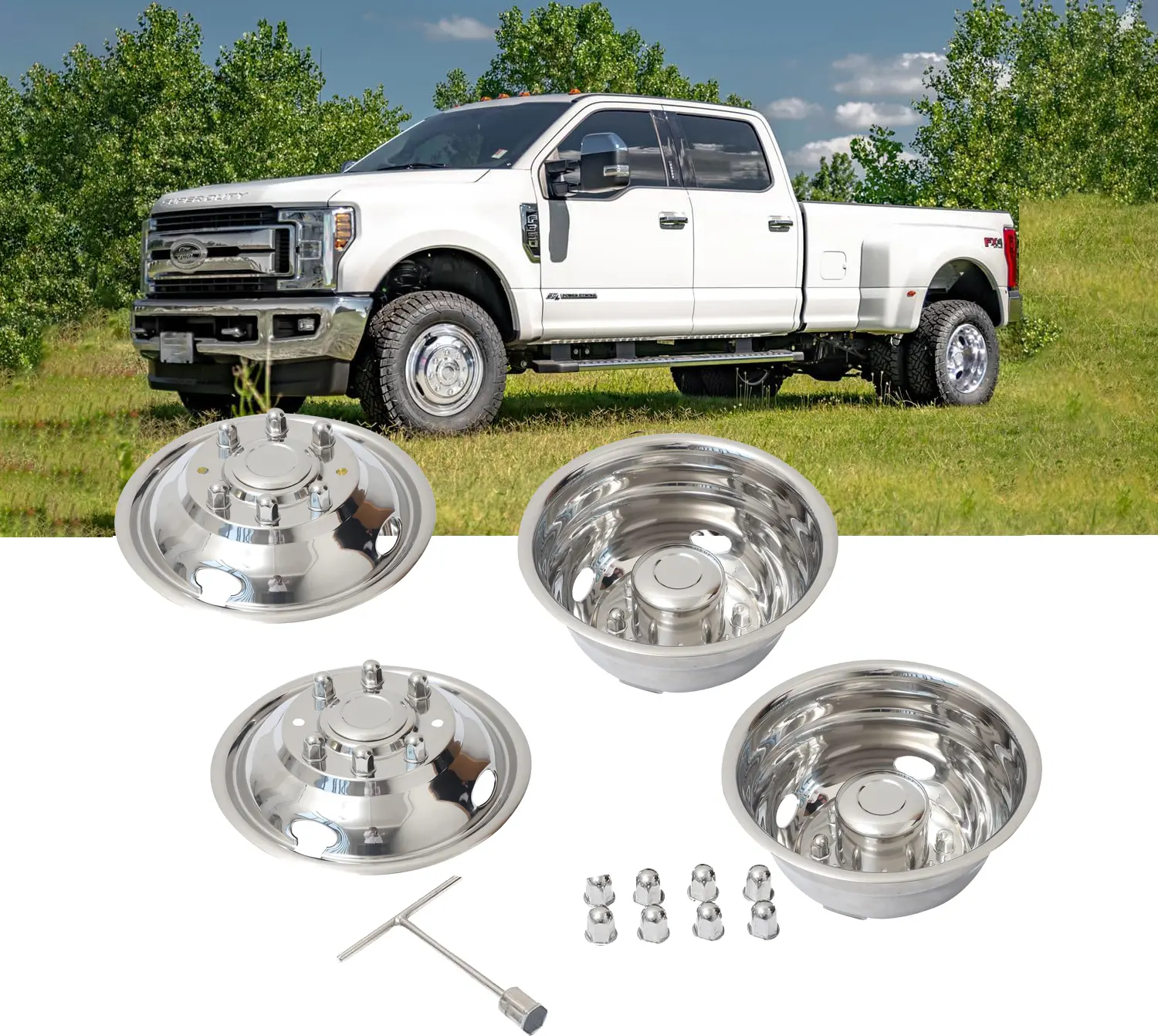 For 2005-2021 Ford F350 17'' Dual Stainless Steel Wheel Simulator Dually Rim Liner