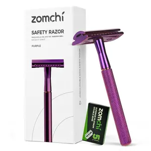 ZOMCHI Double Edge Safety Razor with 5 Safety Razor Blades, Women & Men’s Safety Shaving Razor, Reusable Razor, Plastic Free – Purple