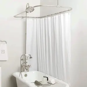 Mason Hill 42 Inch Clawfoot Tub Deck Mount Shower Enclosure with Faucet and Rain Shower Head in Brushed Nickel