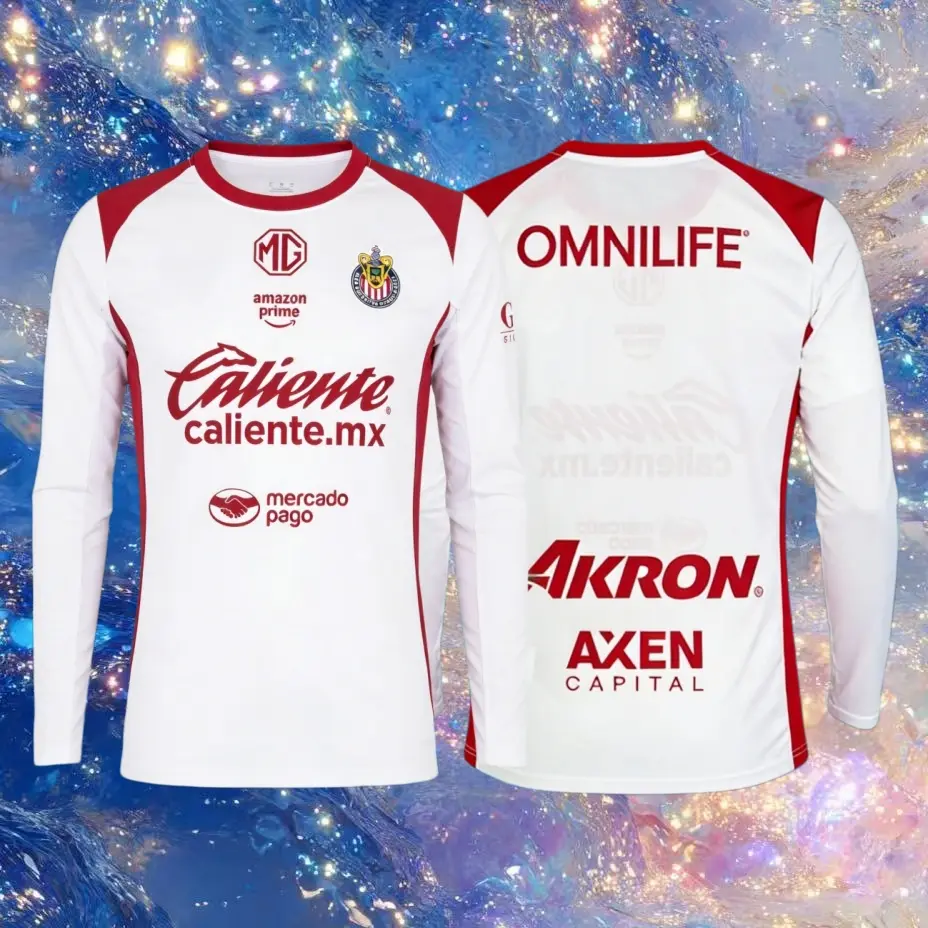 25 26 Chivas de Guadalajara Mexico LIGAMX Goalkeeper Home White Long Sleeve Soccer Jersey Fans Version