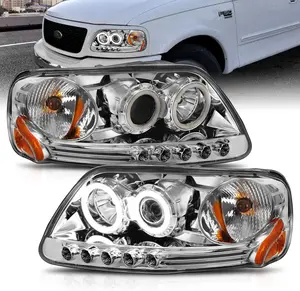 AmeriLite for 1997-2003 Ford F150 F-Series Expedition Chrome Projector Replacement Headlights Assembly Xreme LED Halos Included Bulbs - Passenger and Driver Side