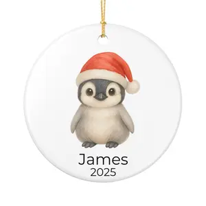 Personalized Baby Penguin Christmas Ornament - Cute Watercolor Penguin - Custom Name & Year Ornament - Baby's First Christmas Gift