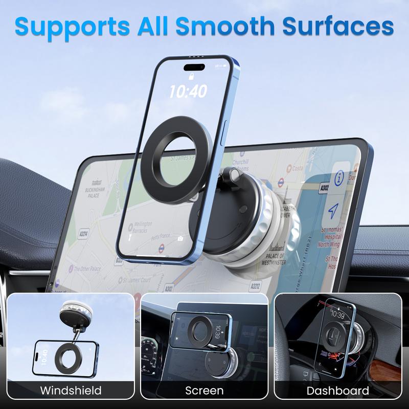 VIWAVE Car Phone Holder, Magnetic Suction & Knob-Type Vacuum Adsorption, Foldable & Retractable, Suitable for Any Flat Surface, for iPhone and All Smartphones
