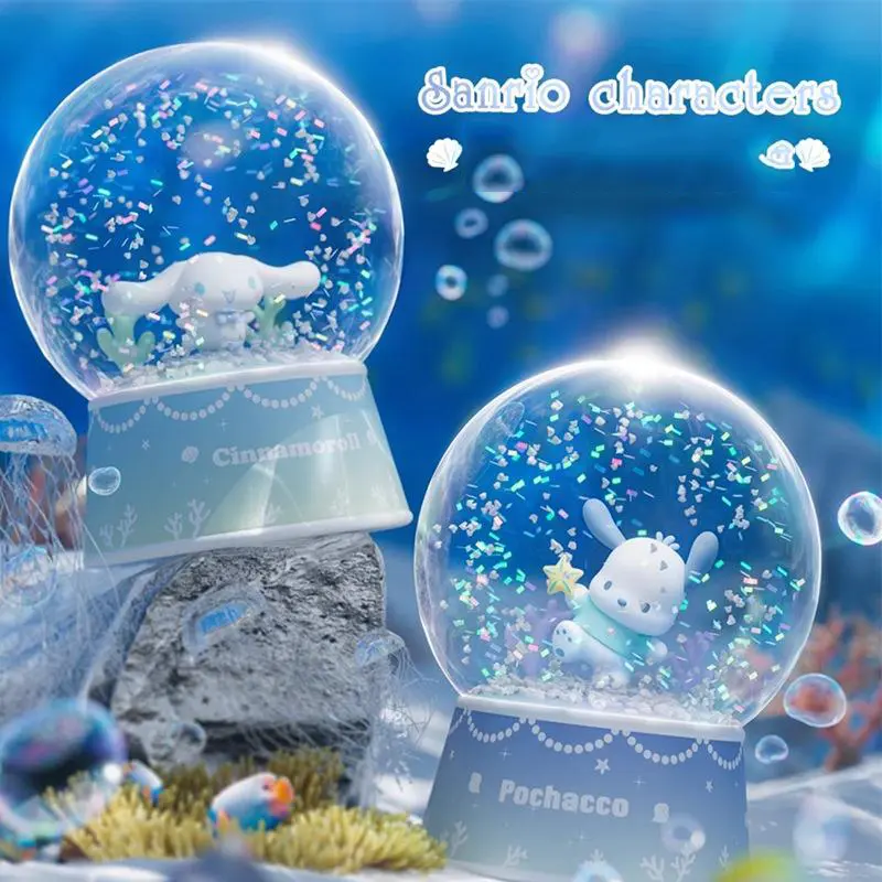 New Genuine Sanrio Ocean Series Crystal Ball Ornament Pacha Dog Cinnamoroll Snow Creative Desktop Ornament
