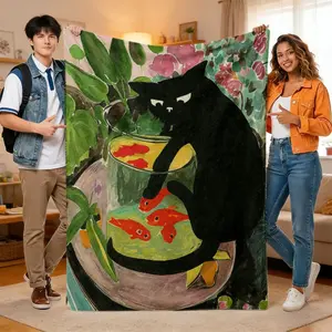 1Pc Flannel Blanket, Vintage Black Cat Pattern, Soft Warm And Comfortable For Sofa, Bed, Office, Small Cover, Nap Blanket, Valentine'S Day And Mother'S Day Gift