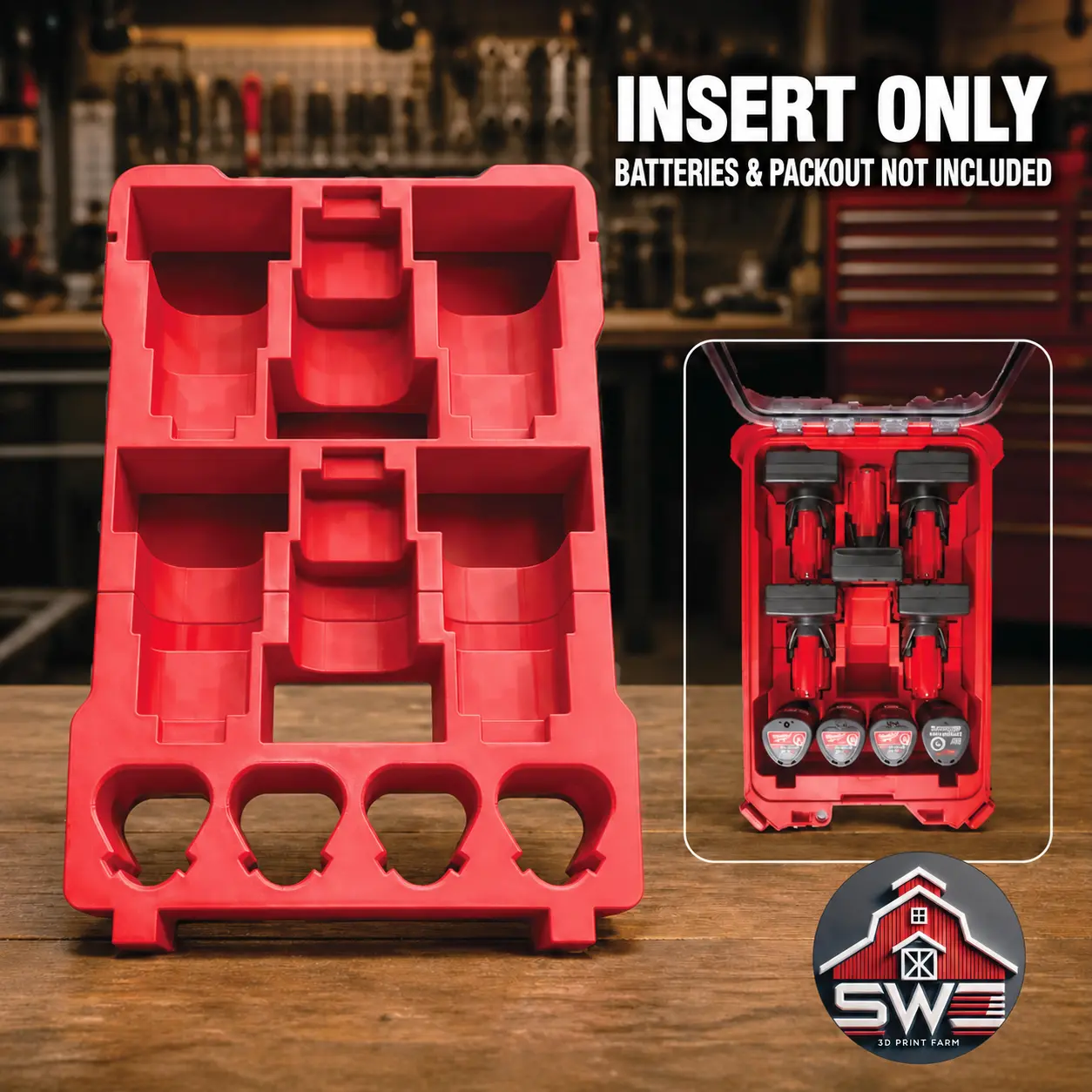 M12 Battery Organizer Insert for 4 CP & 6 XC Batteries — Milwaukee Packout 48-22-8435 — INSERT ONLY