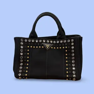 Pre-owned Canvas Crossbody Bags Prada Black Small Bejeweled Canapa Two Way Bag