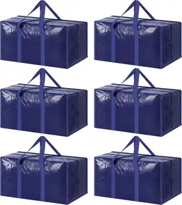 6 Pack Heavy Duty Moving Bags Large Storage Totes with Zipper & Handles Blue