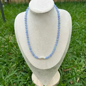 Twilight Mist Necklace- 6mm round Aquamarine & baroque white pearl, 925 Sterling Silver Toggle Clasp