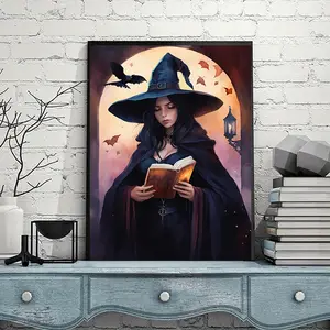 Witch Under Lamp Light Magic Book Theme 5D Diamond Painting Kit, DIY Craft Set for Beginners & Adults, Home Wall Art Decoration Gift Idea
