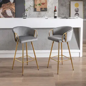30 Inch Set of 2 Bar Stools,with Chrome Footrest and Base Velvet + Golden Leg Simple Bar Stool