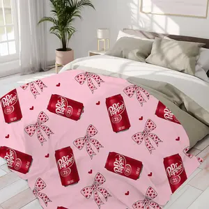 Dr Pepper Original Flavor Pink Bows with Red Hearts Flat Velvet Blanket Soft Office Bedding Blanket PlushThin Quilt Holiday Gift cozy  soft fluffy