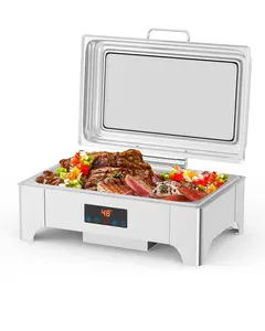 [GAOMON]Electric Chafing Dish, 9 QT Full Size Touch Screen Chafing Dishes for Buffet Roll Top Set Food Servers and Warmer with Glass Lid for Catering, Parties, Weddings, Silver