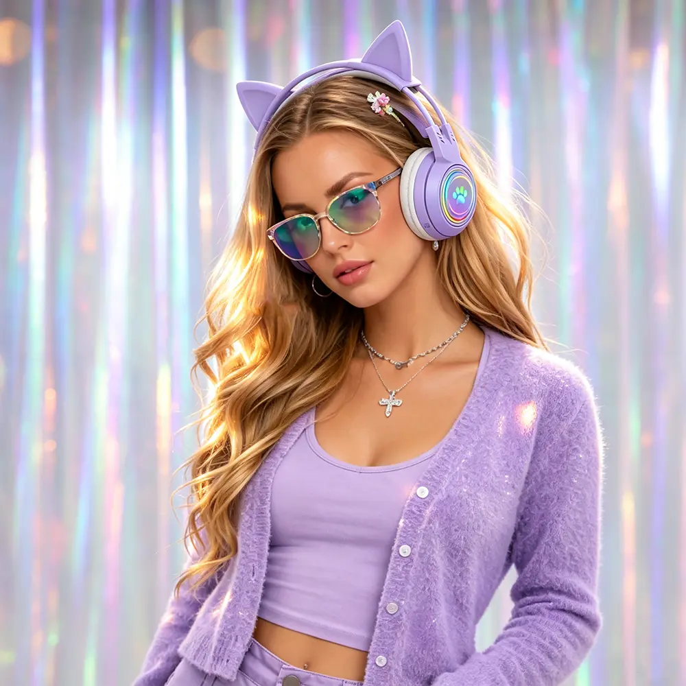 Wireless Cat Ear Gaming Headset, Dynamic Custom RGB Light Effect, 360° HD Adjustable Microphone, 50mm Composite Diaphragm Drivers, E‑Sports Over‑Ear Headphones for Gaming Streaming