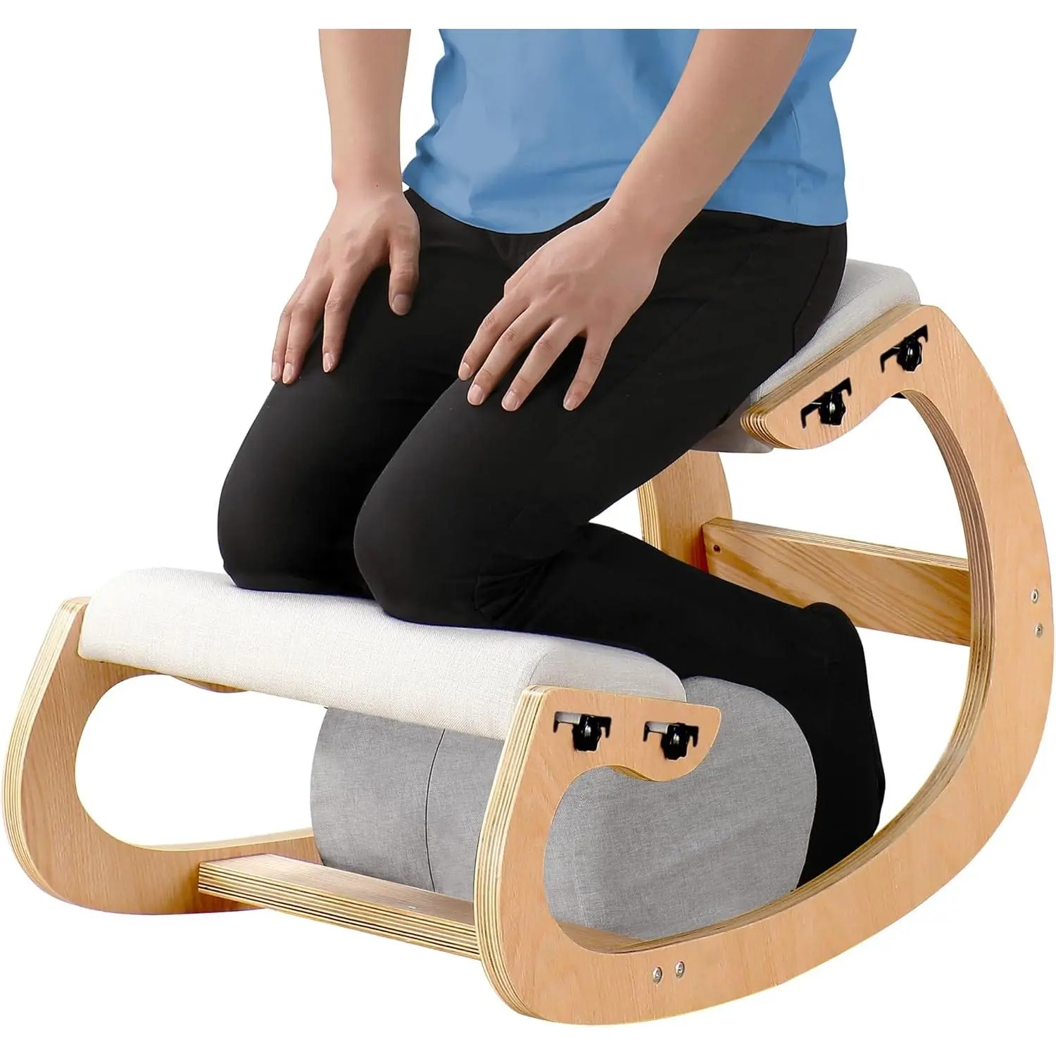 Ergonomic Wooden Kneeling Chair for Adults, Adjustable Home Office Stool with Padded Seats for Posture Improvement, Kneeling Stool