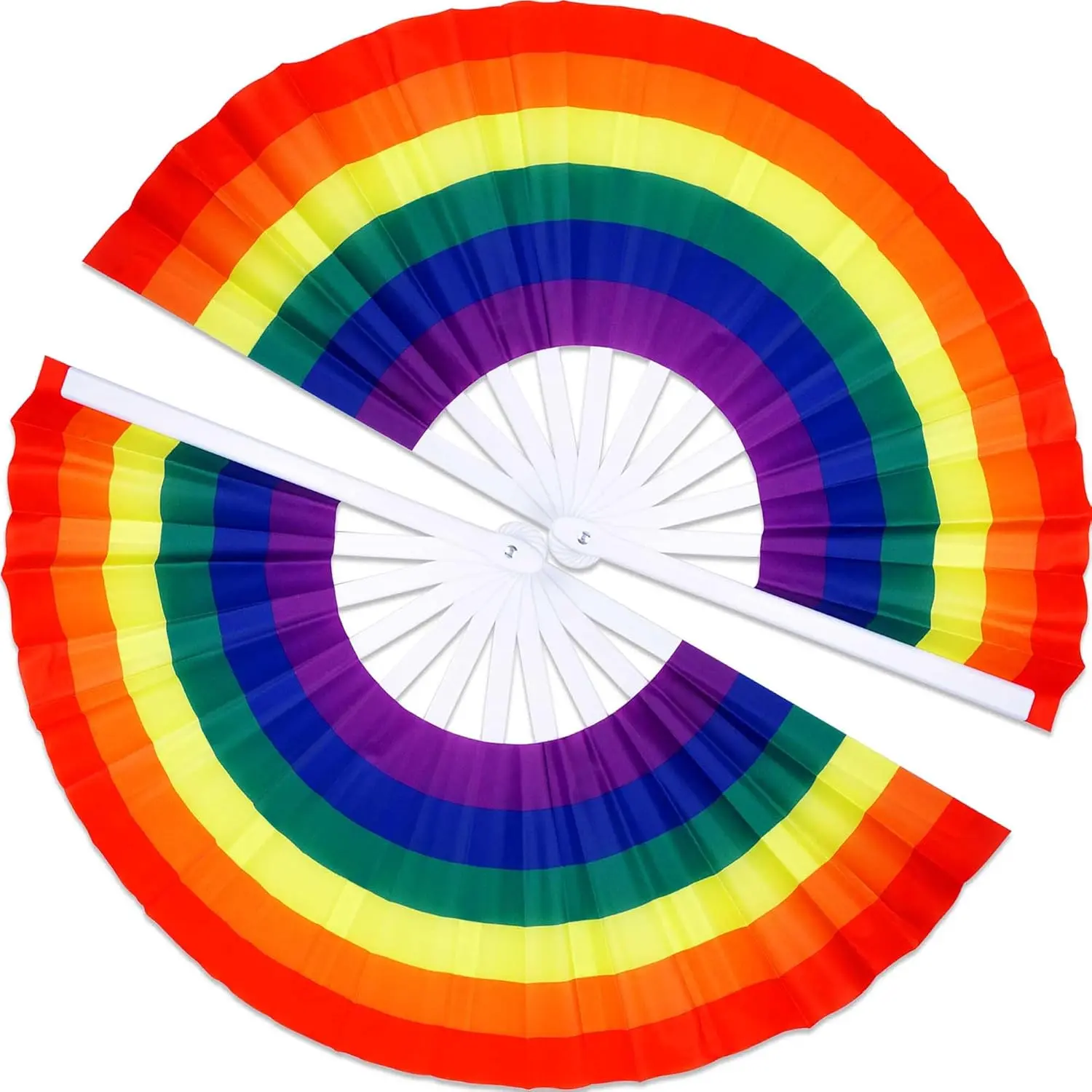 2 Pack Large Pride Rainbow Fans Hand Fan Gay Fan Pride Month Festival Big Folding Fans Comrade LGBTQ Decorations Summer Rave Hand Fans for Women Men, White