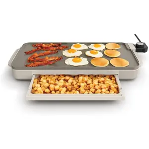10" x 20" Electric Griddle with Warming Tray, EverGood™ Ceramic Nonstick Coating & Removable Temperature Probe, Dishwasher-Safe Drip Tray & Cool Touch Handles, 1500 Watt, Oatmilk
