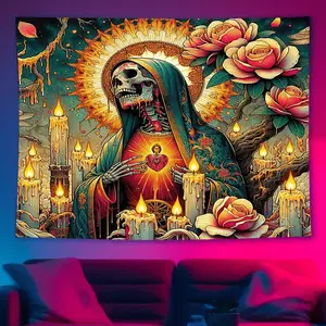1 piece, Day of the Dead Skeleton Tapestry - Mystical Gothic Wall Hanging for Living Room and Bedroom, Durable Polyester, Washable, Comes with Free Accessories, Skeleton Home Decor, Perfect Gift