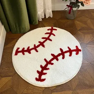 LAKEA Baseball Stitch Design Round Tufted Rug Soft Carpet and Cozy for Sports Themed Rooms and Kids Play Areas