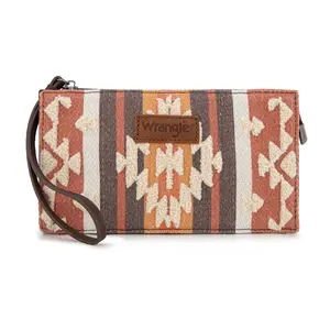 Wrangler Sherpa Canvas Clutch Wallet for Women with Distinctive Aztec Pattern Western