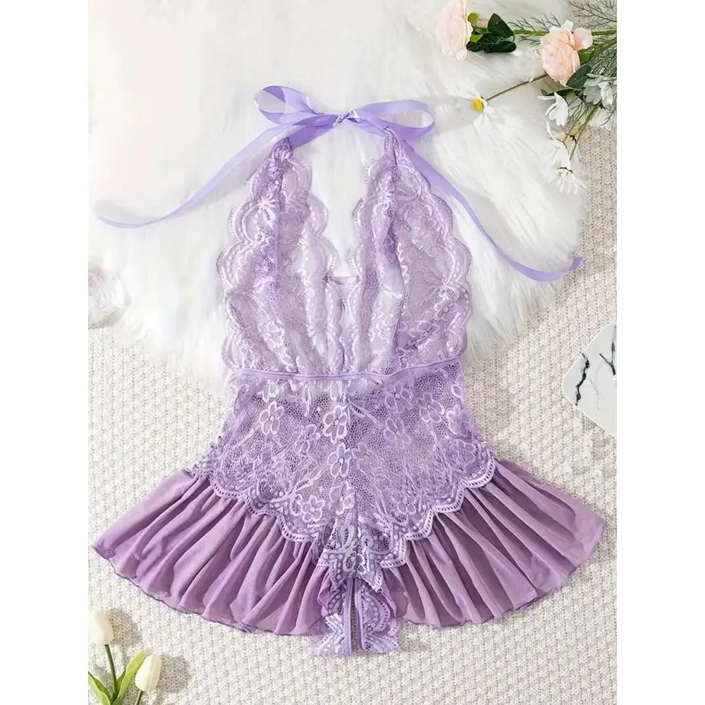Lace Lingerie  And Panty Set,Dress Women,Women's neck hanging dress