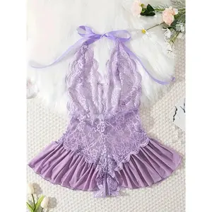 Lace Lingerie  And Panty Set,Dress Women,Women's neck hanging dress