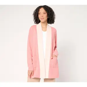 Joan Rivers Petite Double Knit Open Front 2-Tone Cardigan