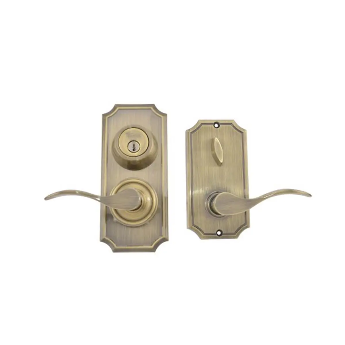 212 MAIN Weslock Unigard Left-Hand Bordeaux Interconnected Entry Door Handleset - Antique Brass Handles, 0.75 in. Latch, Round Corner Strikes, Concealed Installation Screws, Durable, Sleek Design, Handlesets