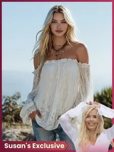 Elegant Off-Shoulder Thin French Style Sexy Lace Summer Top, Soft Goddess Aura Women's Upper Garment, All Seasons Fashion Knitwear