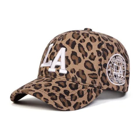 Casual "LA" Letter Embroidered Leopard Print Adjustable Baseball Cap, Street Fashion Cap, Outdoor Sports Cap for Men and Women, Fashion Accessories for Daily Wear