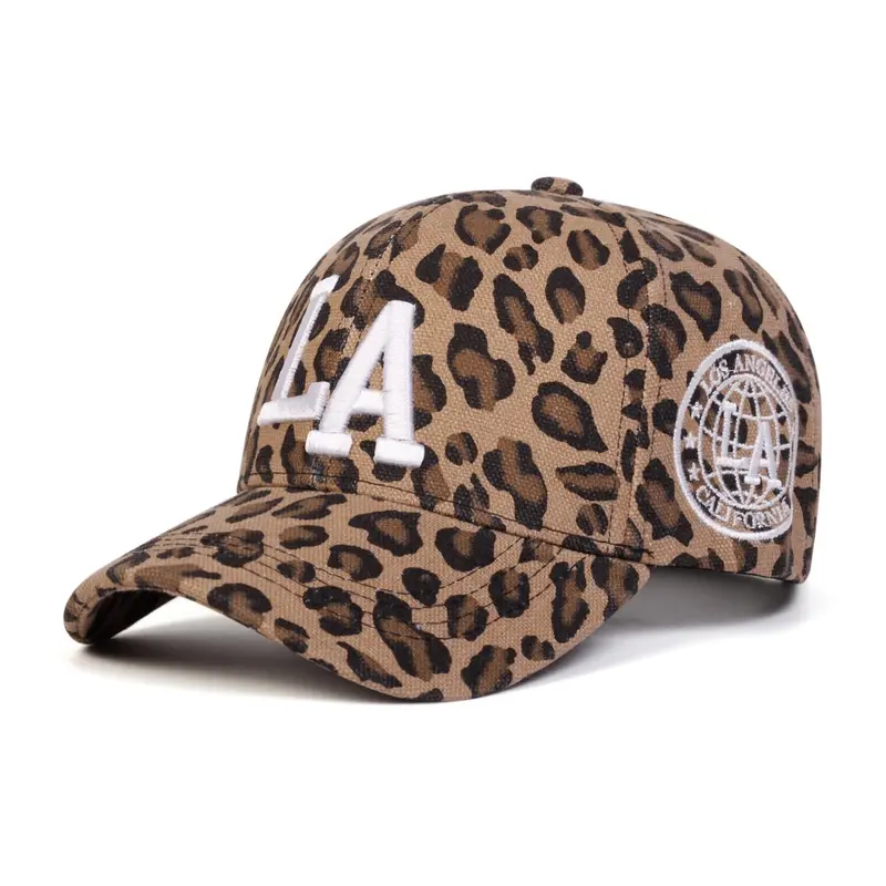 Casual "LA" Letter Embroidered Leopard Print Adjustable Baseball Cap, Street Fashion Cap, Outdoor Sports Cap for Men and Women, Fashion Accessories for Daily Wear