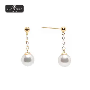 ANGEPERLE Seawater Pearl Akoya Wind Blowing Ear Wire 6.5-7mm （APJCY023）