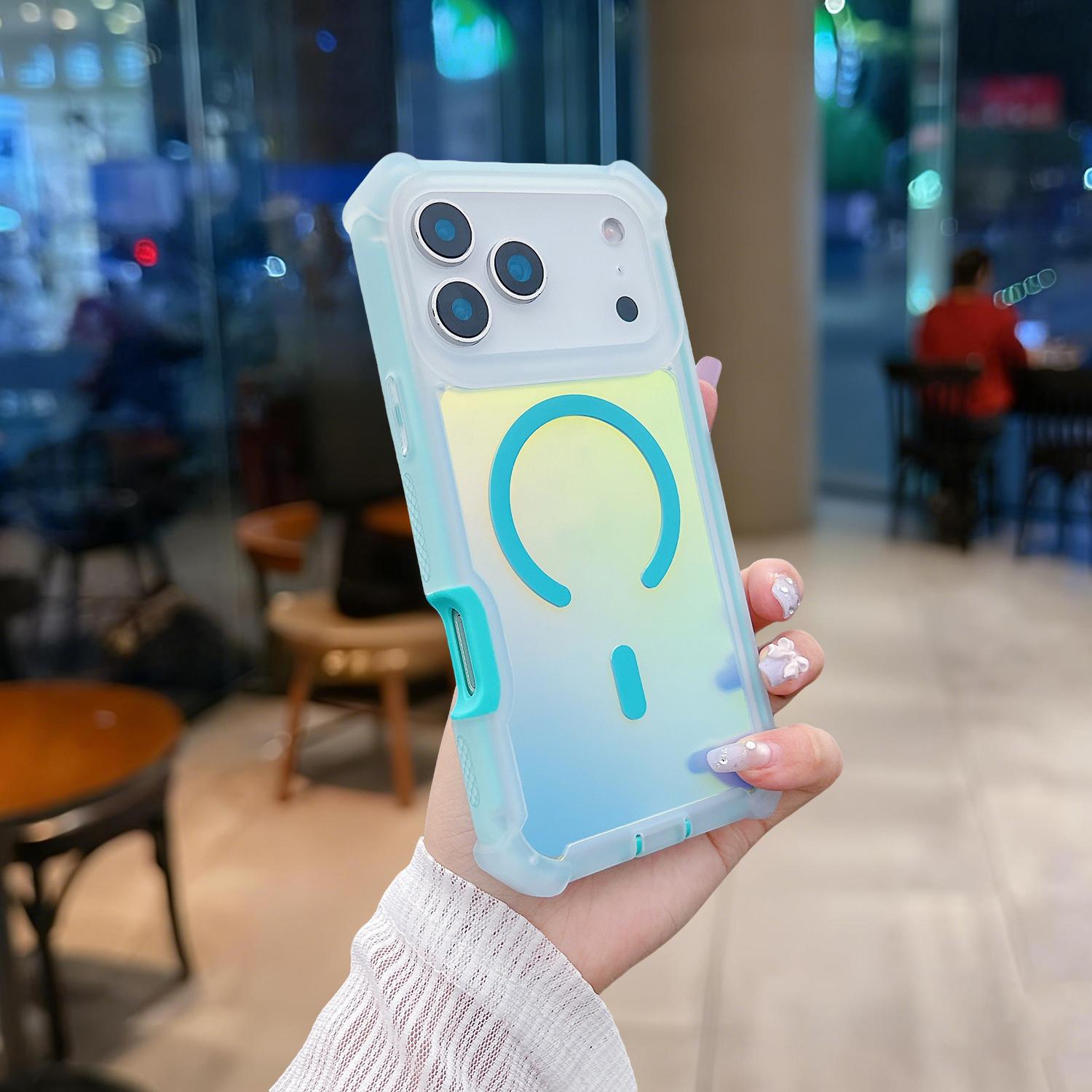 For iPhone 17 Pro Max Case/17 Air/17 Pro/17 16 15 14 13 , Iridescent Back, Magnetic Support for MagSafe Shockproof Cover, Crystal and Corner High-Duty Protection for Girls Women