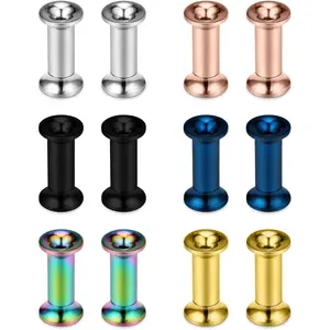 Ear Gauges Tunnels Plugs Stainless Steel Screwed Flesh Expander Earrings Double Flared Body Piercing Jewelry Set for Women Men 12 Pieces 8G-000G