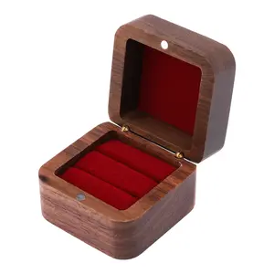 REGALWOVEN Wood Ring Box for Proposal, Engagement, Wedding, Ceremony, Jewelry Ring Box Storage Ring Holder Box 2*2*1.6in Wine Red