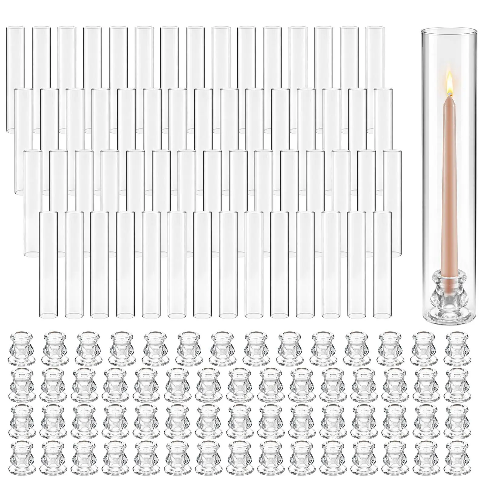 VEVOR Hurricane Candle Holders Set of 60, Φ2.56 x 13.78 in Tall Clear Glass Cylinder Candleholder Sleeve, High Borosilicate Glass, Wind Protection for Wedding, Table Centerpiece, Party, Home Decor