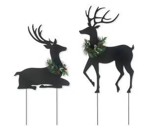 Glitzhome 42"H Christmas Silhouette Reindeers Garden Stake