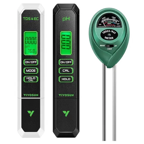 VIVOSUN Digital PH Meter, 3-in-1TDS EC and Temperature Meter, Plant Soil MoistureTester Combo for Home, Garden and Hydroponics