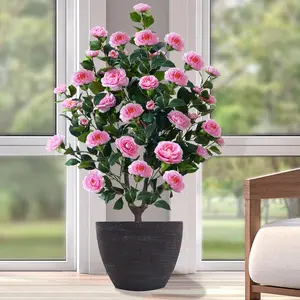 38" Tall Artificial Camellia Tree Indoor Fake Potted Bushes Artificial Plant with 32 Pink Flowers Decorations Arboles Artificiales para Decoracion