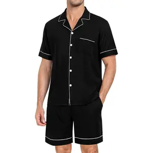 Mens Pajama Set Short Sleeve 2 PCS Sleepwear Button Down Soft Loungewear Modal Set Pj Set with Pockets S-3XL