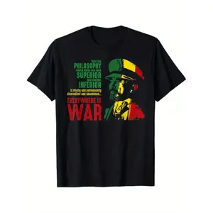 100% Cotton [100% Cotton Graphic T-Shirt] 1pc Haile Selassie Speech Graphic T-Shirt - 100% Cotton, Slight Stretch, Crew Neck, All-Season, Regular Fit, Printed Tee for Men and Women, Mature Style, Knit Fabric, S-XXXL