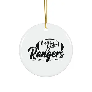GO RANGERS ORNAMENT, CHRISTMAS DECORATIONS, 3 INCHES CIRCLE ORNAMENT, CERAMIC ORNAMENT